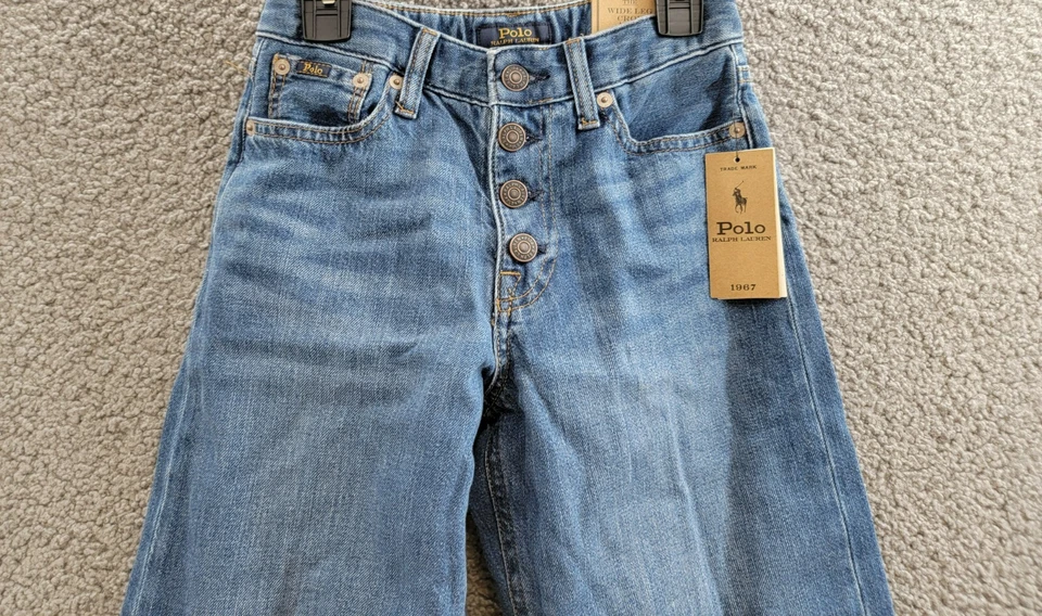 Pantalones de mezclilla Polo Ralph Lauren recortados pierna ancha niñas 10 bolsillos azules botones delanteros Foto 3 de 4