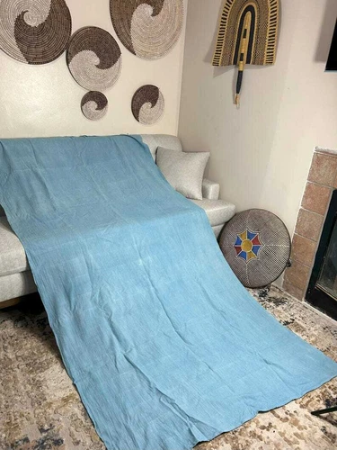 Authentic African Mudcloth Indigo Textile Boho Shibori Tie Dye Blanket Throw