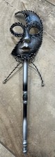 Authentic Masquerade Mask W/ Handle Hand Painted Venezia Italy BinC