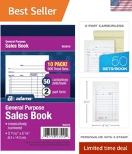 Portable Carbonless General Purpose Sales Book - Pack of 10 for Quick Notations
