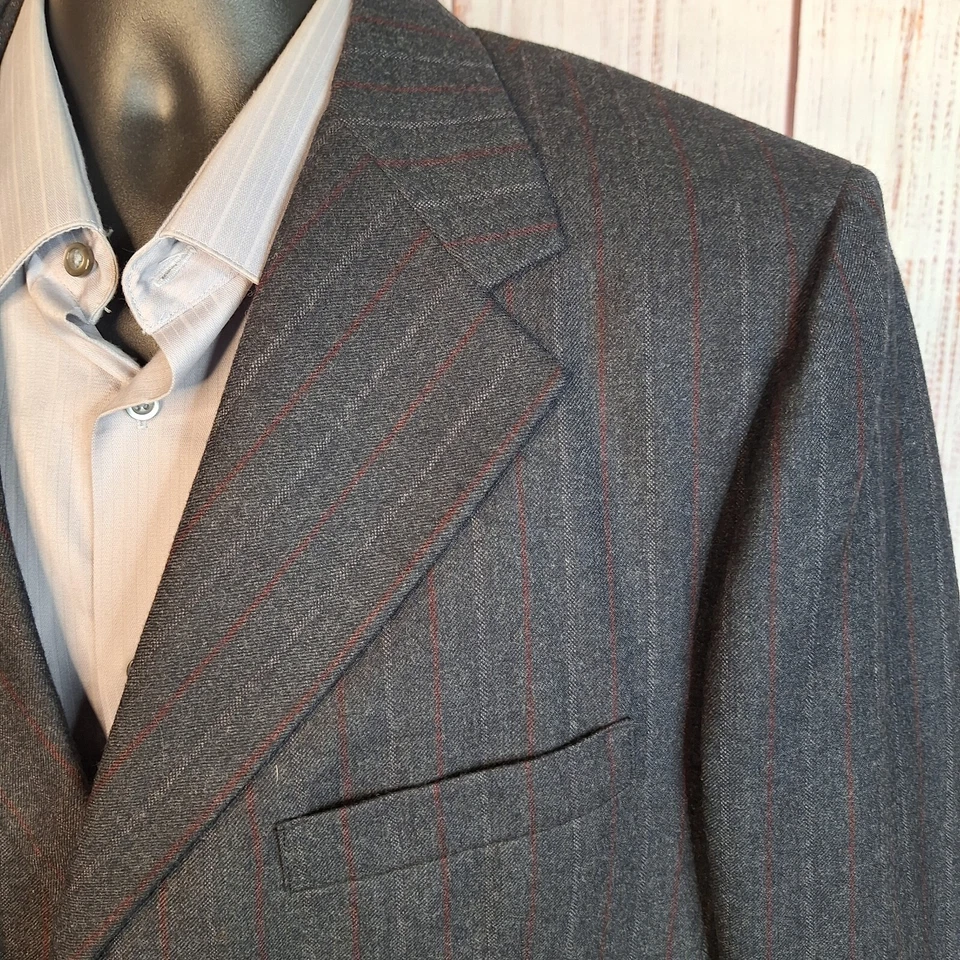 Костюм мужской Kingsridge 1970-е 2 предмета 44R 38X29 полоса древесного угля шерсть на 3 пуговицах - Изображение 3 из 4