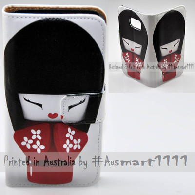 For Huawei Series Mobile Phone - Kokeshi Doll Print Flip Wallet Phone Case Cover