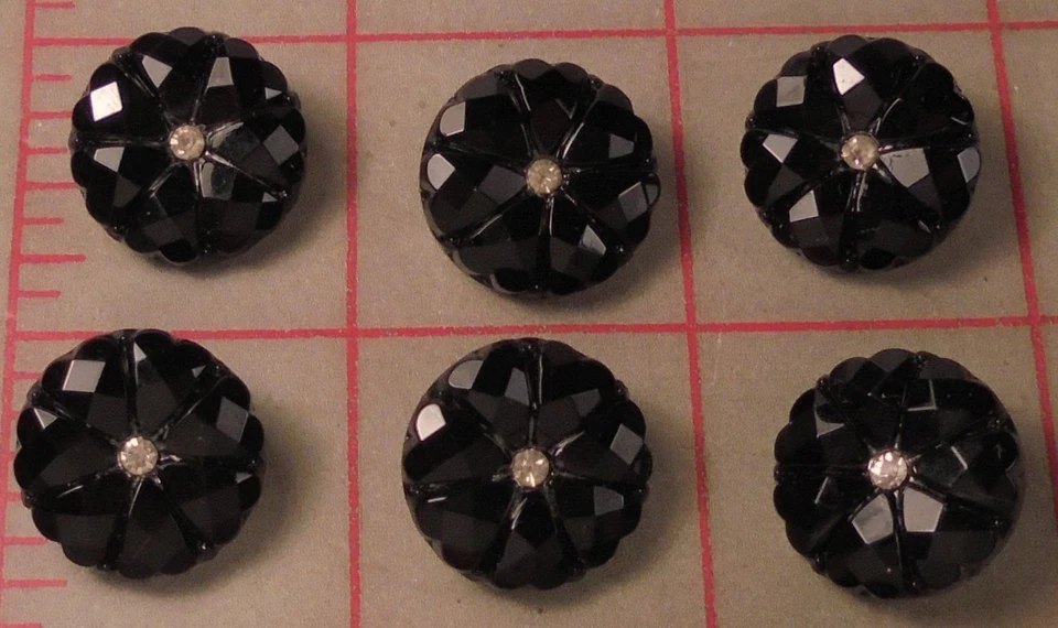 3 Lovely Jet Black Czech Glass Faceted Shank Button Flower Rhinestone Center 521 - Image 4 of 4