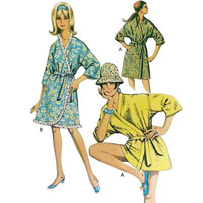 60er Jahre Muster - Kimono Style Hausmantel / Strand Halstuch - Brustumfang = 36 - 38'' (91,4 - 96,5 cm)