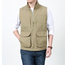 Men Summer Waistcoat Gilet Vest Jacket Coat Top Sleeveless Multi Pocket