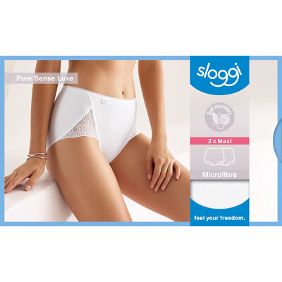 Sloggi Pure Sense Luxe - Confezione Da 4 Slip Bianchi, Taglia 48, Morbida Microfibra Con Pizzo, Traspiranti E Ipoallergenici