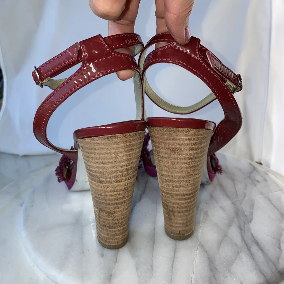Sandalias Sportmax Max Mara de charol de vino con tiras zapatos de salón tacones altos 40 10 Foto 3 de 4