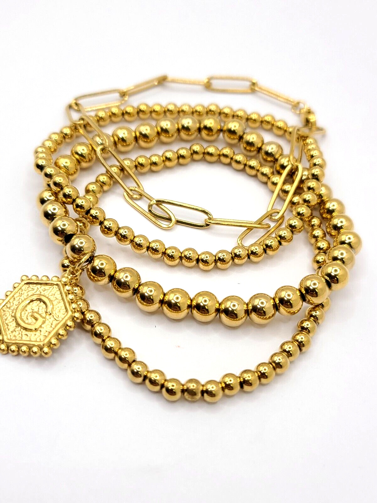 18K Gold Plated Initial G Stackable Stretchy Bead… - image 2