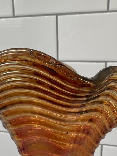 Imperial Antique Swung Ripple Iridescent Marigold Carnival Art Glass Vase 11" - Picture 8 of 11