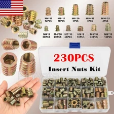 230Pcs THREADED HEX DRIVE INSERT FIXING WOOD SCREW INSERTS NUTS M4/M5/M6M8/M10