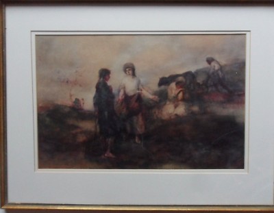 OSCAR (OSKAR) LARSEN 1882-1872 FEINES ORIGINAL SIGNIERTES GEMÄLDE ''TENDING THE LAND''