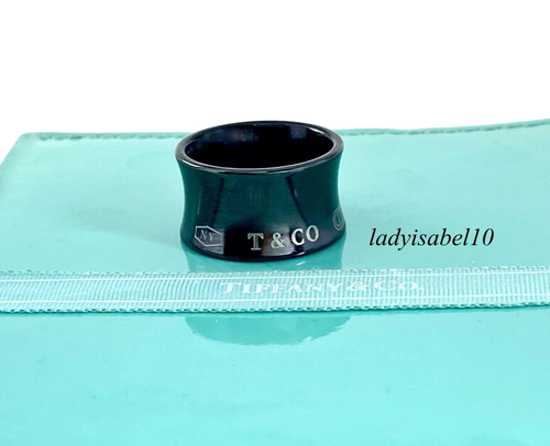 Auth Sz. 5 Tiffany & Co. 1837 Black Titanium Wide Band Ring w Pouch - Picture 2 of 6