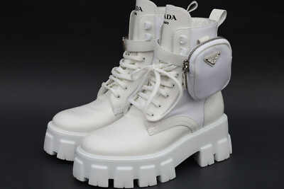 Prada Monolith Leather Nylon Lug Sole Combat boots size