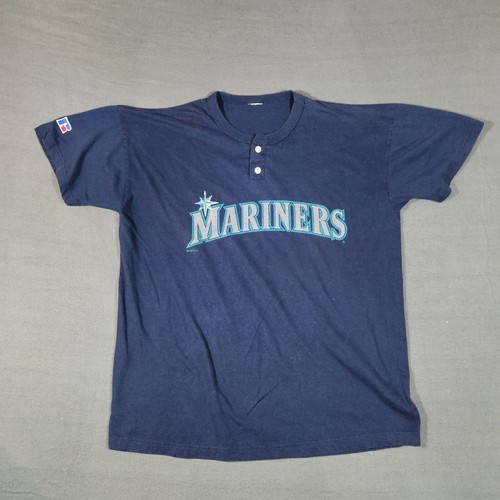 Vtg Russell Athletic Seattle Mariners Henley Shirt Mens Large See Measurements