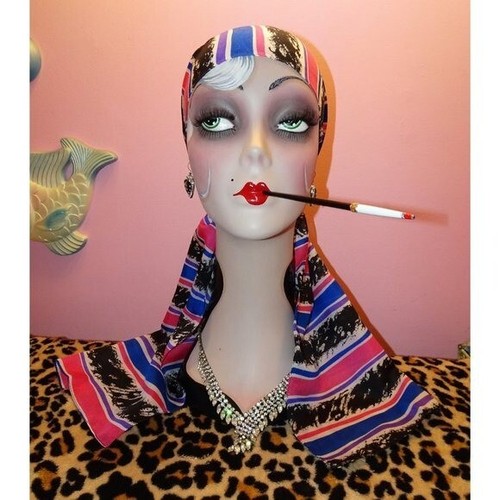 Vintage Pink & Blue Striped Sarah Coventry Scarf pinup retro rockabilly bow - 第 4/10 張圖片