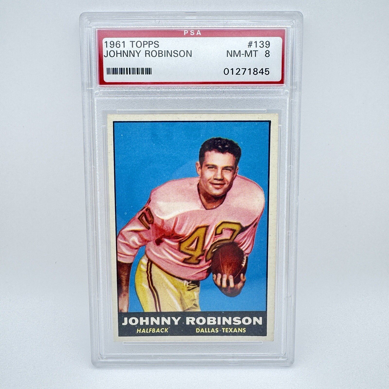 1961 Topps Johnny Robinson PSA 8 NM-MT Rookie HOF RC #139 Football Card