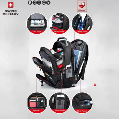 SWISS 17'' Laptop Rucksack - wasserdichte Reisetasche mit USB-Ladeanschluss