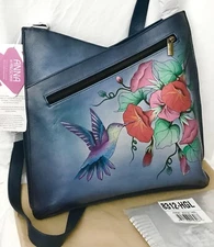 Anuschka Anna NWT🌺Slim V-Top Crossbody Shoulder Bag-Hummingbird Glory 8312-HGL