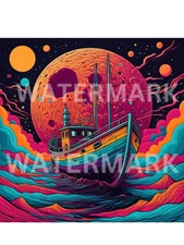 Digital Photo Image Vintage Poster Cosmic Boat AI Art  Picture Wallpaper Desktop