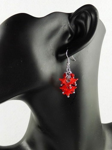 Lily of the Valley Earrings made with Swarovski Siam Crystal - Picture 3 of 3