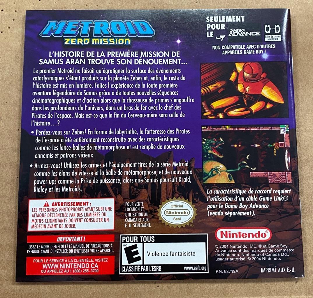 METROID: ZERO MISSION (NINTENDO GAME BOY ADVANCE) MANUAL