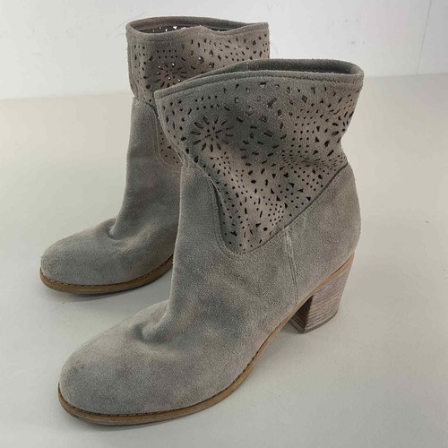 Crown Vintage Perforated Gray Suede Biker Boots - Women's 7 - Picture 2 of 7