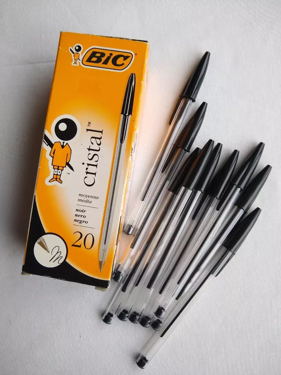 Bic Cristal Ball Pen, Biro, Medium Nib, Black Ink, Set of 9.