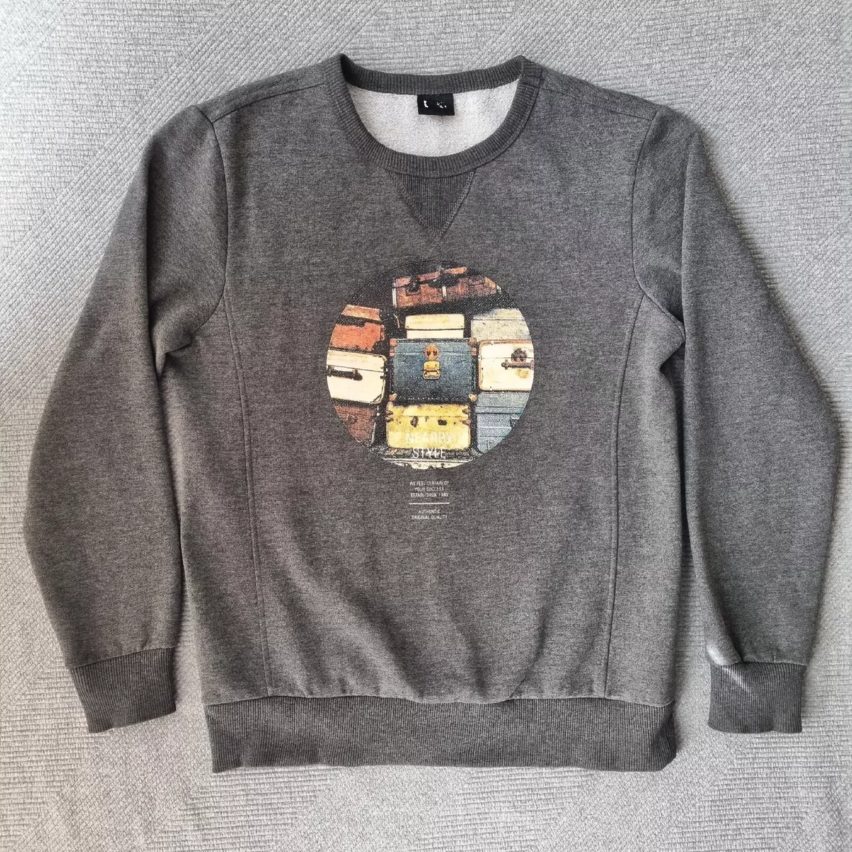 Jumper Women s Size Medium Grey Large Suitcases Graphic Print