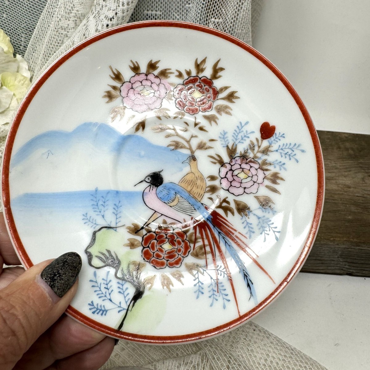 Hand-Painted Vintage Porcelain Tea Cup & Saucer Set With Bird