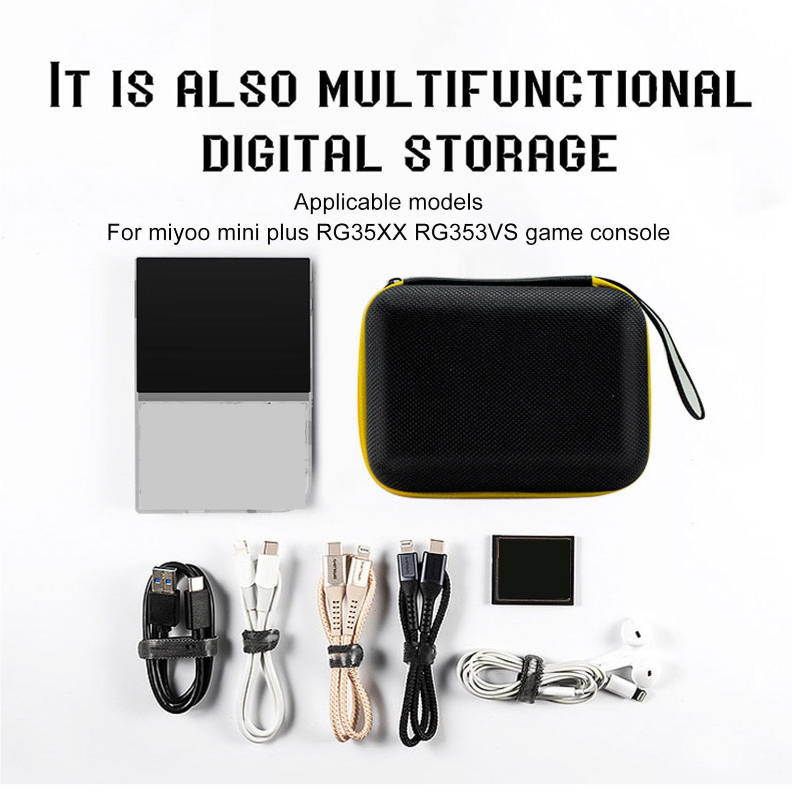 Housse antichoc pour console Miyoo Mini Plus avec filet de rangement câbles