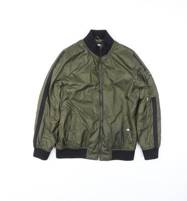 Zara Teens grüne Bomberjacke Größe 10 durchgehender Reißverschluss Nylon Freizeit
