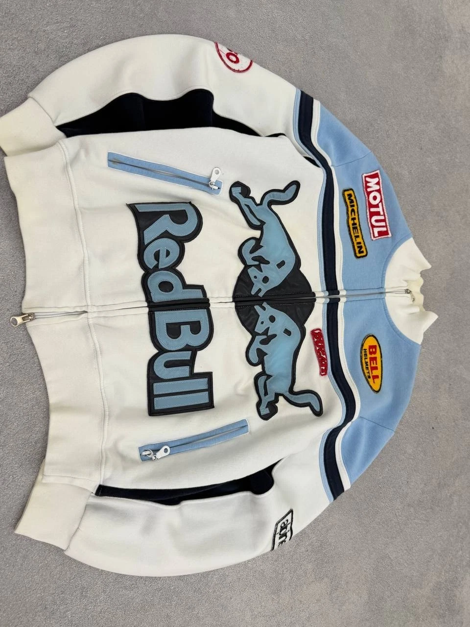Vintage Red Bull Racing Biker Jacket Sweatshirt Motul Ducati Patches Y2K Hype image 8