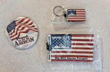 9/11 Button Pin Luggage Tag Keychain Never Forget Flag Lot Proud to Be American