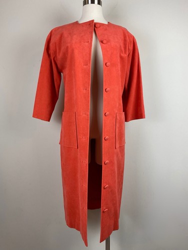Mod 1960s Vintage Coral Melon Faux Suede Duster Jacket Fumi Boutique Tokyo Sz M - Bild 4 von 23