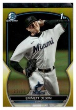 2023 Bowman Draft #BDC-10 Emmett Olson Chrome Yellow Refractor #/75