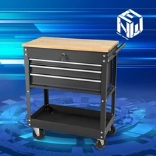 3-Drawers Rolling Tool Chest Cabinet w/Wheels Cart Keyed Locking System Black