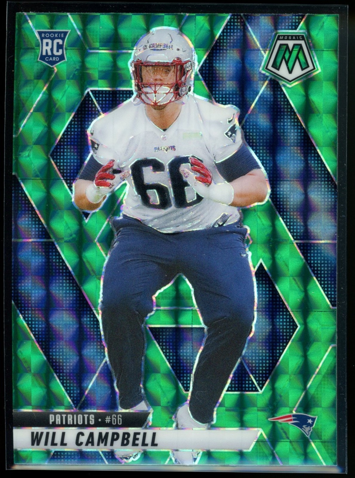 2025 Panini Mosaic Will Campbell Rookies Green Prizm #378 RC Patriots