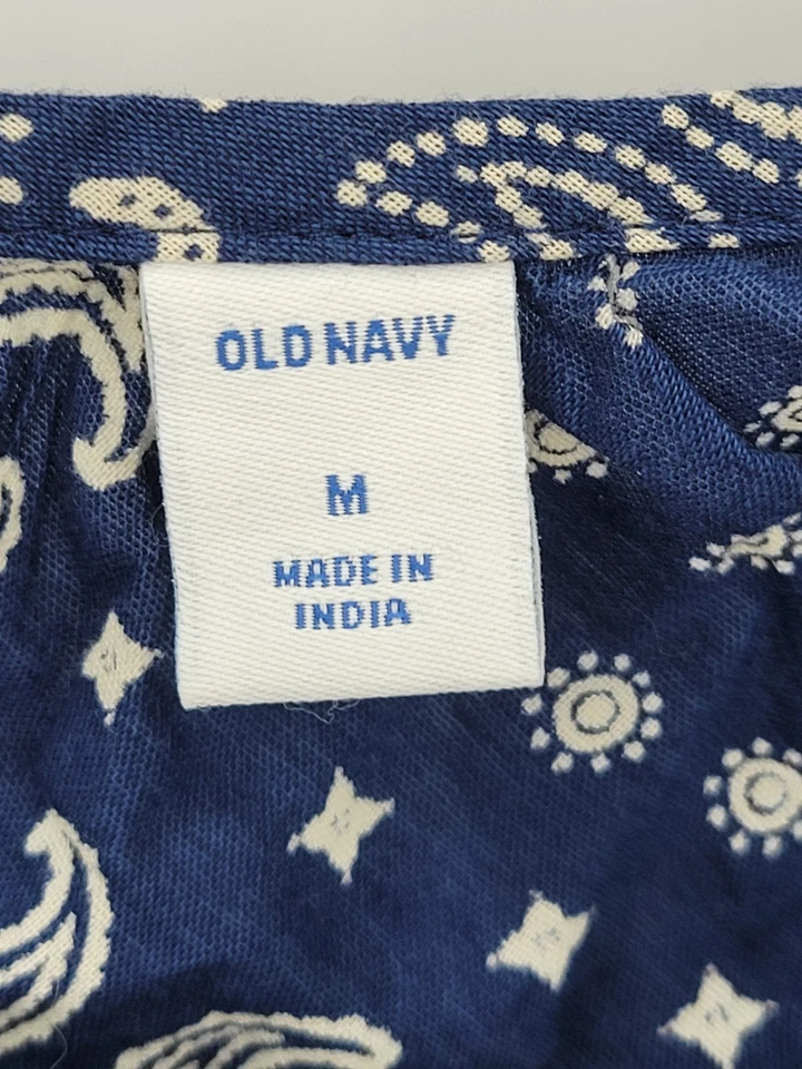 Antiguo Top Azul Marino Para Mujer Medio Azul Paisley Bandana Estampado Manga Larga Boho Nuevo Con Etiquetas Foto 3 de 4