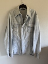 Vintage 70s Lee Jeans Denim Western Shirt Jacket Snap Button Front Men's XL USA