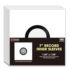 7-Inch Vinyl Record Inner Sleeves, White Paper for 45 RPM Albums, 100 Pack