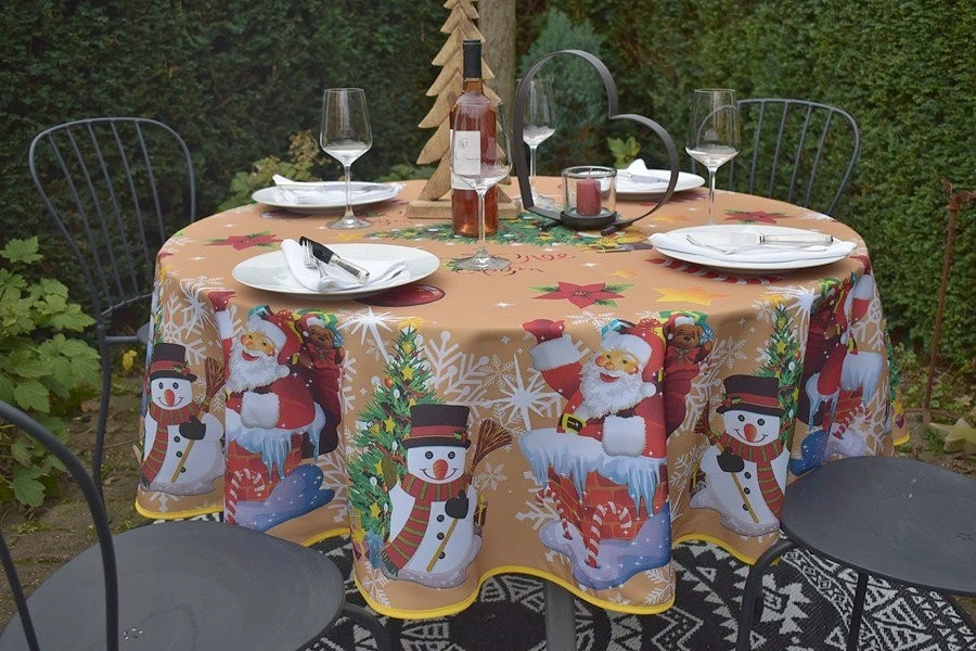 Tischdecke Provence 180 cm rund in gold Weihnachten aus Frankreich bügelfrei - Bild 2 von 4