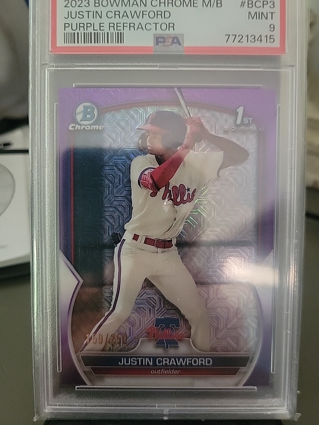 2023 Bowman - Chrome Pros Justin Crawford #BCP-3 Purple Mojo Refractor /250 (RC)