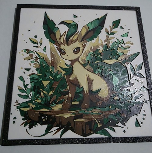 Pokemon Leafeon Picture With Frame 8inx8in Hueforge 3D Printed - Picture 3 of 7
