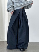 Japanese women's asymmetrical high-waisted wide-leg casual pants trousers