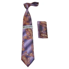 Men's Stacy Adams Necktie and Hankie Set Fancy Design Silky Look SAT5 Lilac
