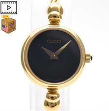 Vintage [NEAR MINT] GUCCI 2700.2.L Black Dial Gold Bangle Women's Qz Watch JAPAN