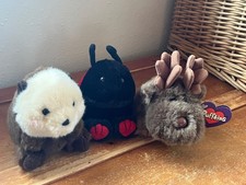 Lot of Puffkins Brown Plush Moose BEAVER w Rosy Cheeks Lady Bug Stuffed Animal