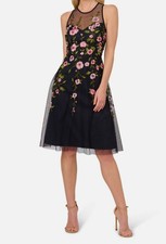 Adrianna Papell Women's Blue Embroidered Beaded Fit Flare Dress Size 2