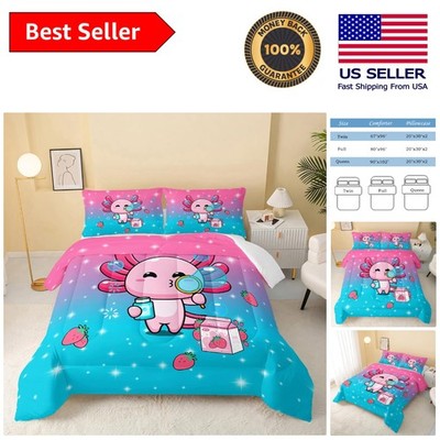 Soft Down Alternative Axolotl Comforter Set - Twin Size Bedding for Kids