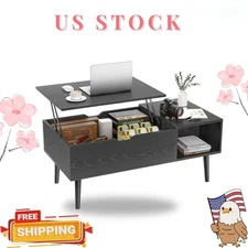 Lift-Top Coffee Table with Storage Shelf & Hidden Compartment, Black